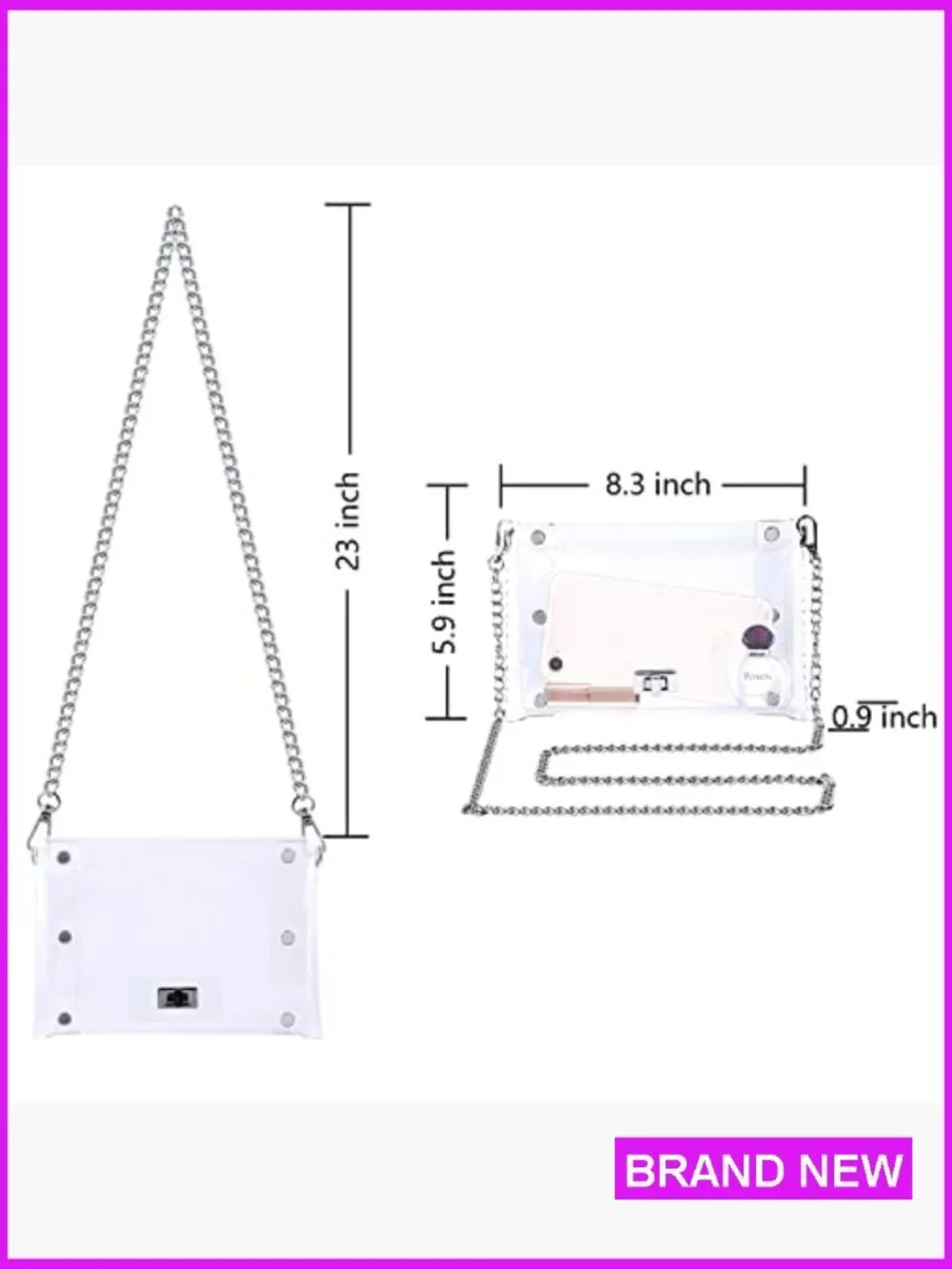 Clear Crossbody Purse Stadium Approved Shoulder Bag Chain Strap PVC Clutch
